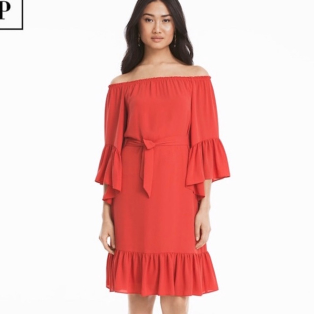 White House Black Market Coral Off Shoulder Dress